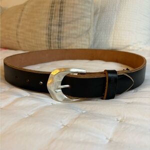 Bravestar Black Leather Belt with Sterling Silver Buckle